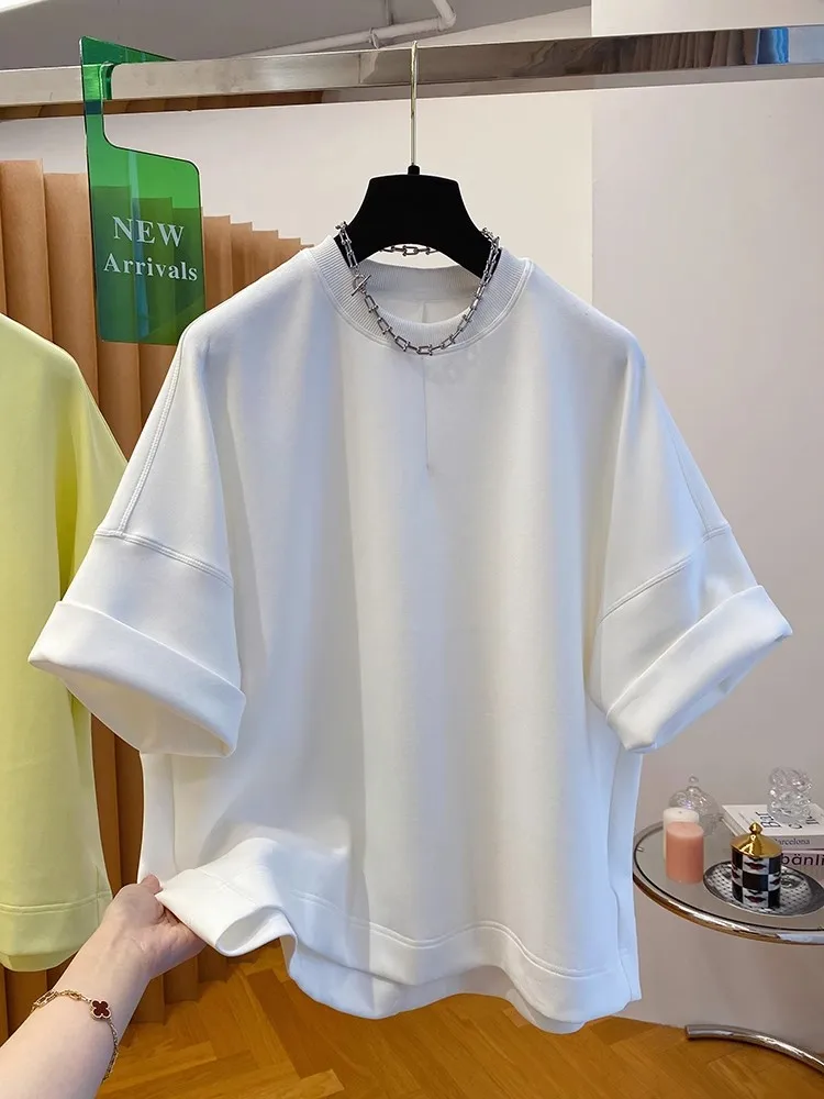 Camiseta Holgada de Algodón para Mujer, Estilo Informal, Color Rosa Dopamina, Algodón Espacial, Nueva Camiseta de Verano