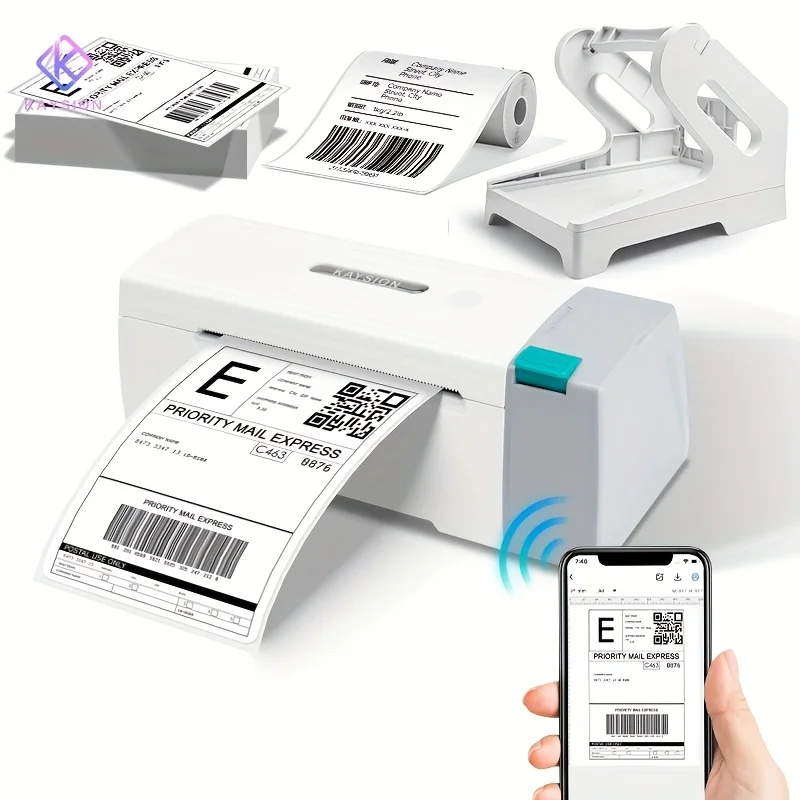 4x6 Shipping Thermal Label Printer 4Pcs Set Comes with 1 Roll Labels, Stack Labels & Label Holder for Home Office Business