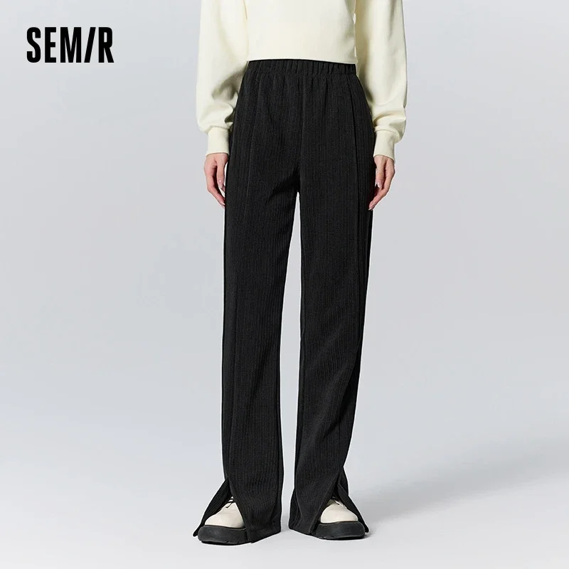 Semir Casual Pants Women Slit Texture Trousers Simple Temperament 2023 Winter New Versatile Black Bell-Bottom Pants