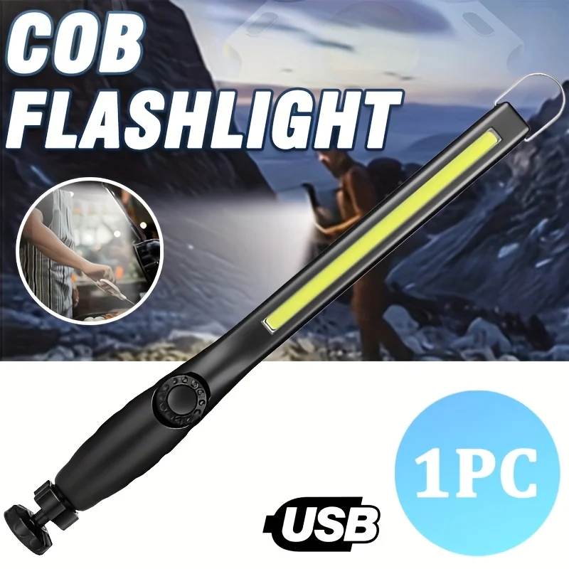

COB High Light Flashlight with Hook Magnet USB Rechargeable Night Lighting Torch Adjustable Angle Work Light Portable Flashlight