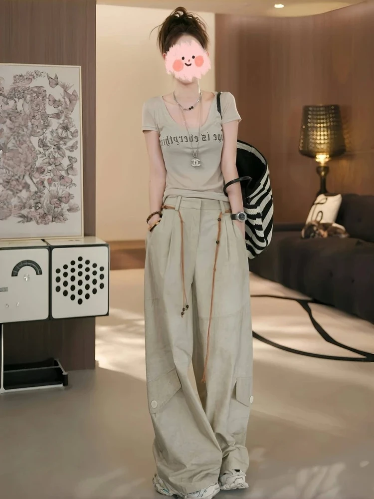 Faionable T-shirt ort Sve stampata casual e pantaloni da lavoro a gamba larga Set due pezzi Estate 2025 Nuovo arrivo Donna Ens...