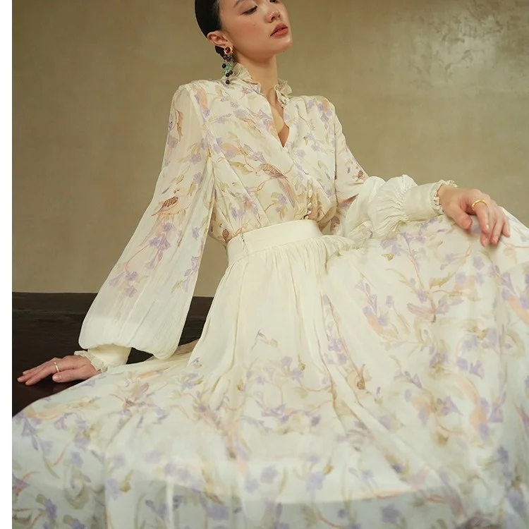 エレレディ ロマンティック スイングスカートセット レディース ファッション衣装 ロングスリーブ ボタン留め ポリエステル生地 夏 2025