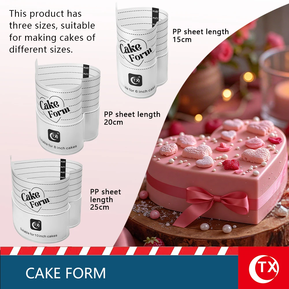 Heart-Shaped Cake Form PP Ganache Mold | One-Piece Food-Grade Transparent Cake Collar | Safe & Reusable Cake Wrap Ring for Gana