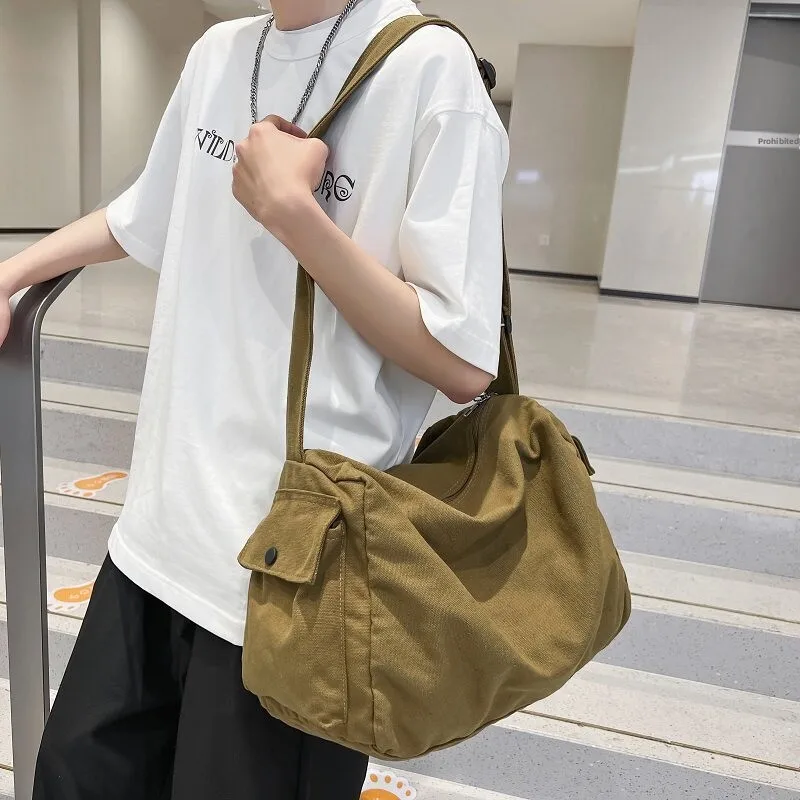 Large Capacity Canvas Satchel Bag Men's Lazy Style Fitness Travel Bag Crossbody Bag for Short Trips Leisure Soft Handbag