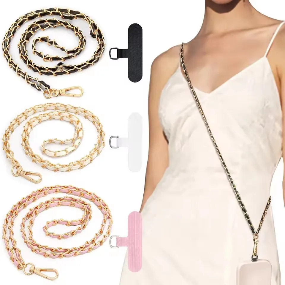 

Universal Phone Lanyard Pearl Metal Cell Phone Chain Women Girl Crossbody Neck Strap with Tether Tabs Anti-Theft Detachable Cord