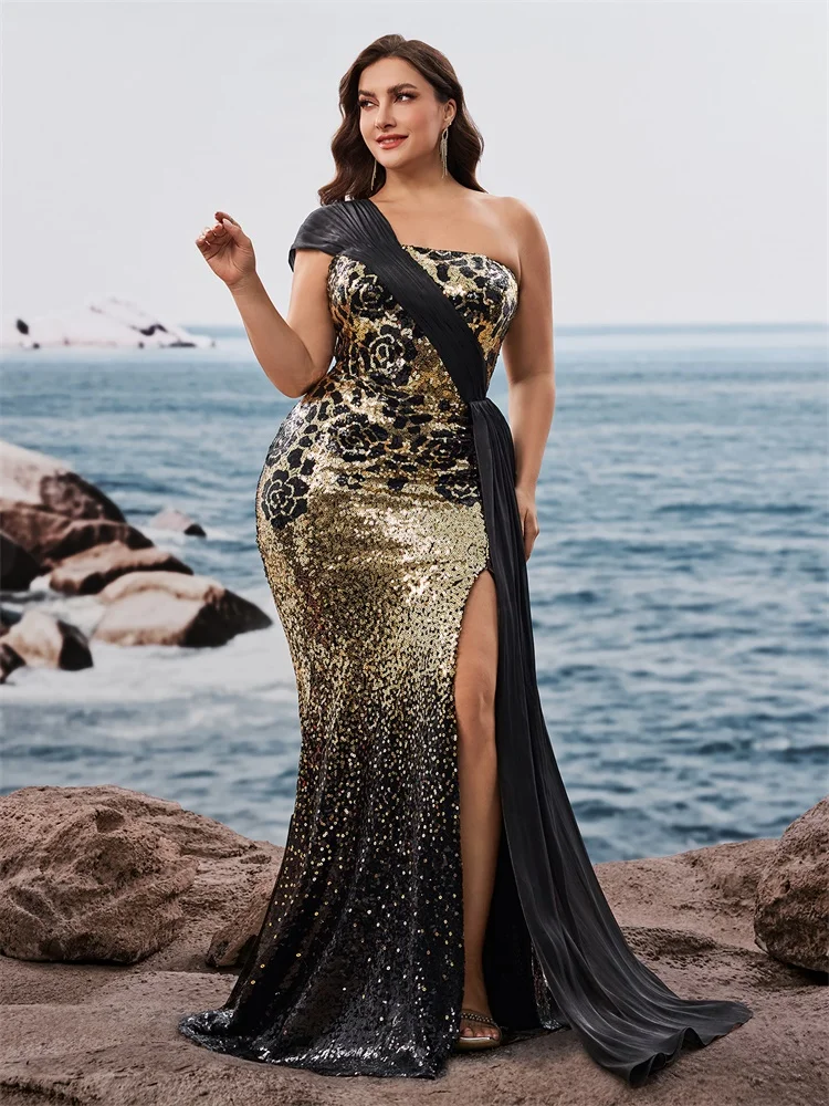 BLUEPLUM Plus Size Elegant off-shoulder Sleeveless Evening Dresses Luxurious Slit Wedding Party Mermaid Ribbon Cocktail Gowns image 4