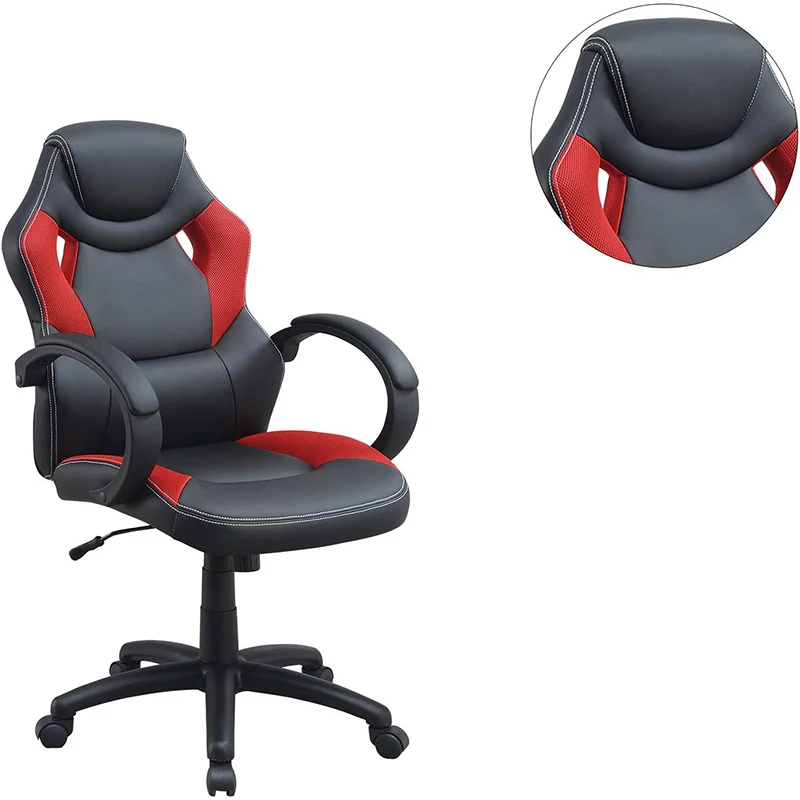 Office Chair Upholstered 1pc Cushioned Comfort Chair Relax Gaming Office Work Black And Red Color On-Site