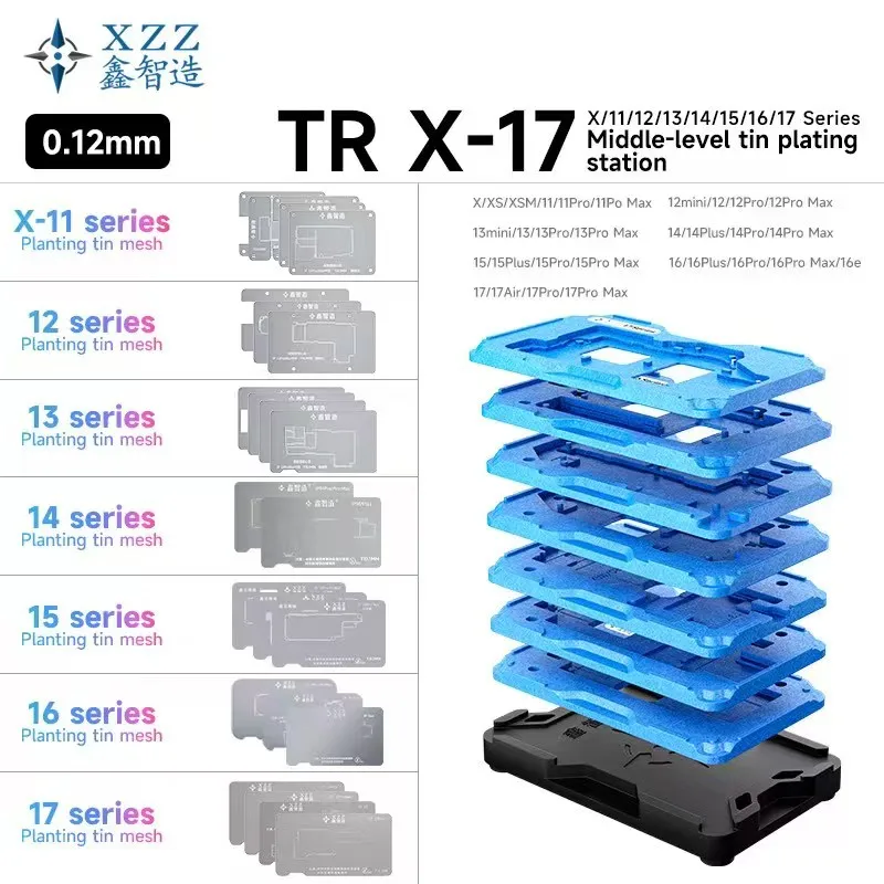 

XZZ TR 26in1 BGA Repair Template Steel Mesh Middle Layer Planting Tin Platform Magnetic Base For iPhone X-17 Pro Max Mini Repair