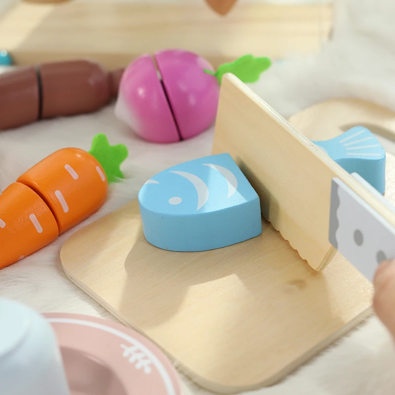 Gesimuleerde kookgerei voor kinderen, kommen, eetstokjes, messen, vorken, houten simulatie speelgoedborden voor jongens en meisjes