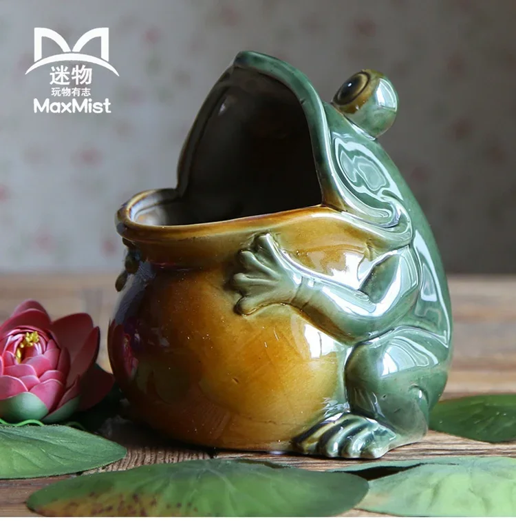 

Fat Frog With Big Mouth Creative penholder Home Living Room Desktop Ornaments Ceramic Animal Crafts Children's Gifts