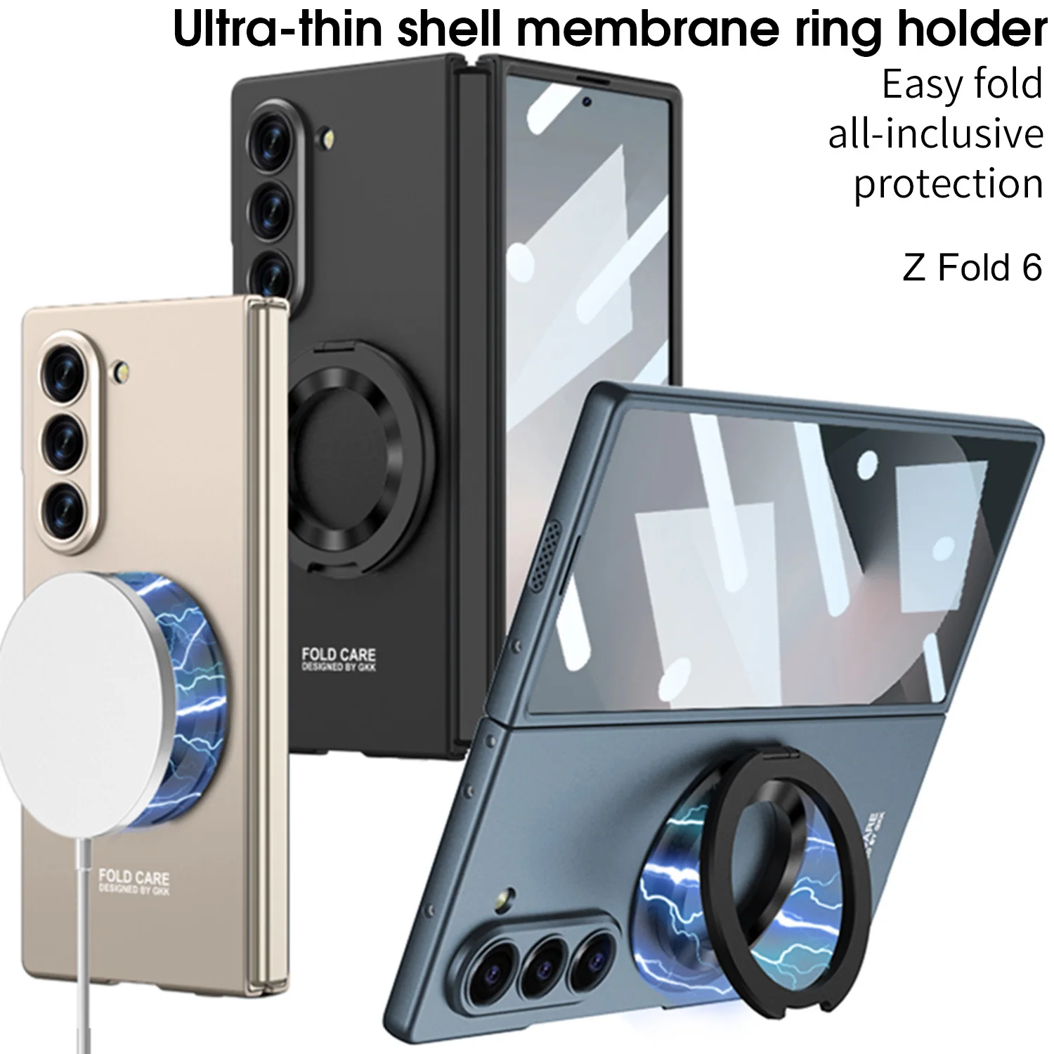 

For Samsung Galaxy Z Fold 6 Magsafe Case Ultra Thin Skin Friendly Matte Rotating Ring Holder Magnetic Wireless Charging Cover