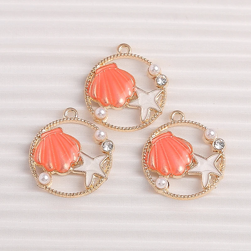 10pcs 25x27mm Cute Enamel Shell Starfish Charms Pendants for Jewelry Making Drop Earrings Necklaces Braceles DIY Crafts Supplies
