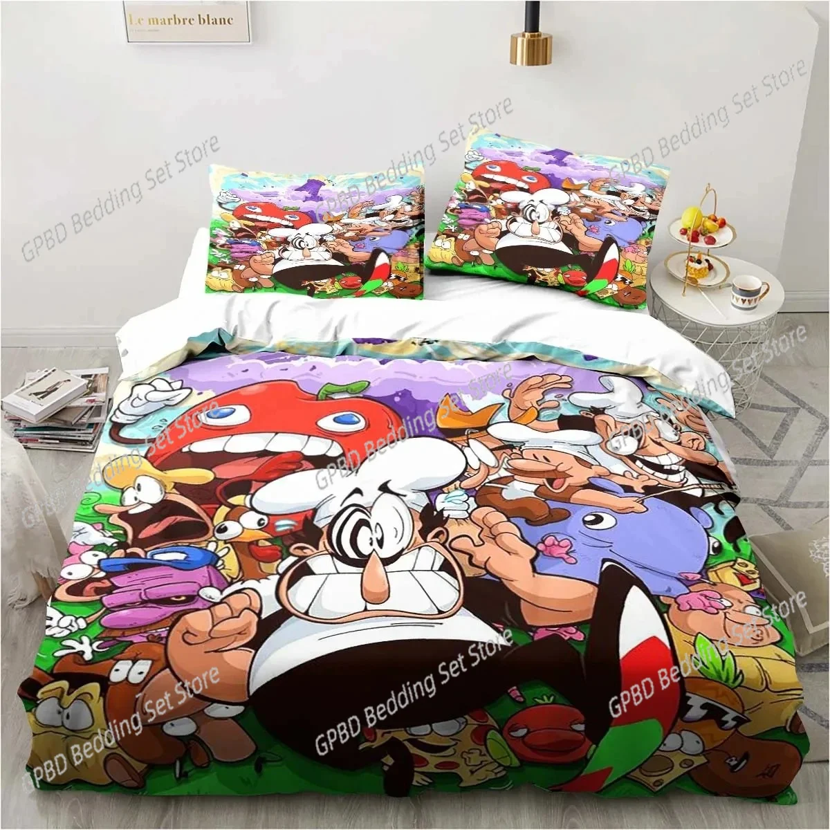 

Pizza Tower Classic Pixel Style Bedding Set,Duvet Cover Bed Set Quilt Cover Pillowcase,King Queen Twin Size Boys Girls Adults