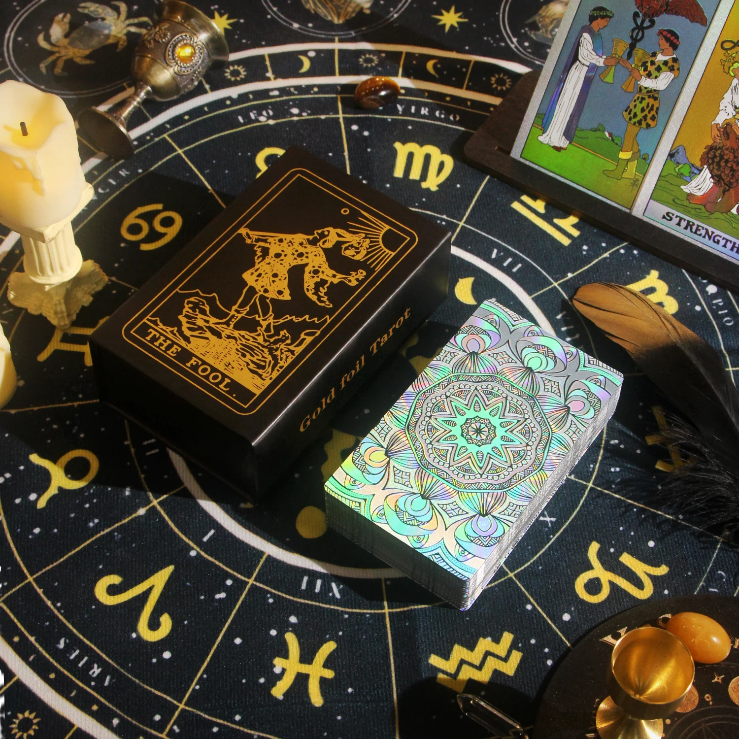 Gold foil, silver glitter, laser tarot, plastic, PET waterproof material, durable and long-lasting