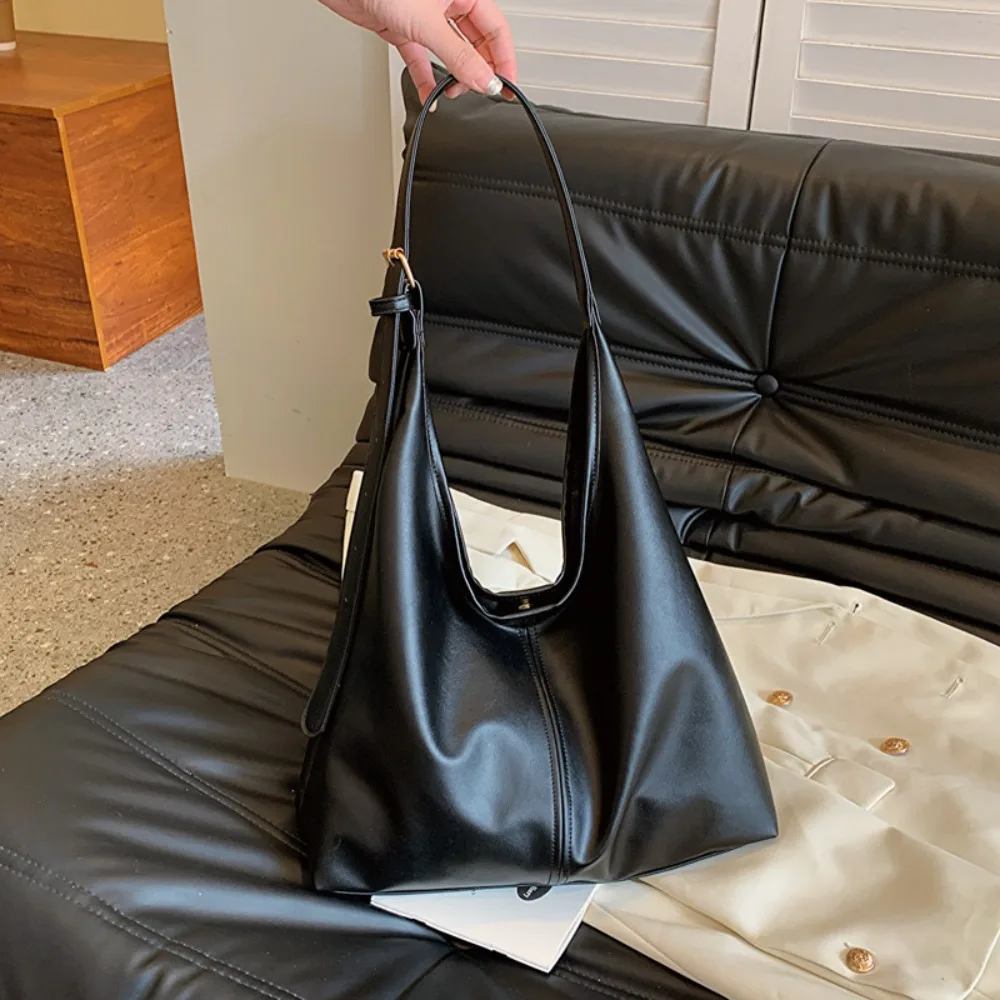 

Korean Style Commute Shoulder Bag Retro Solid Color Pu Leather Tote Bag Minority Design Large Capacity Women's Underarm Bag