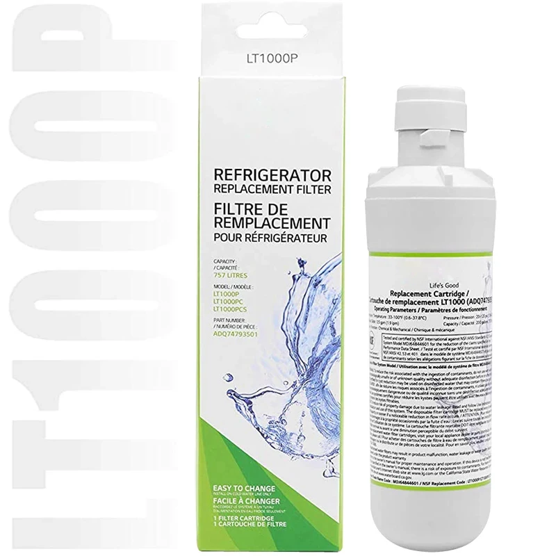 Substituição LG LT1000P Refrigerador Filtro De Água (NSF42, NSF53 & NSF401) ADQ74793501, ADQ75795105 ou AGF80300704, Branco