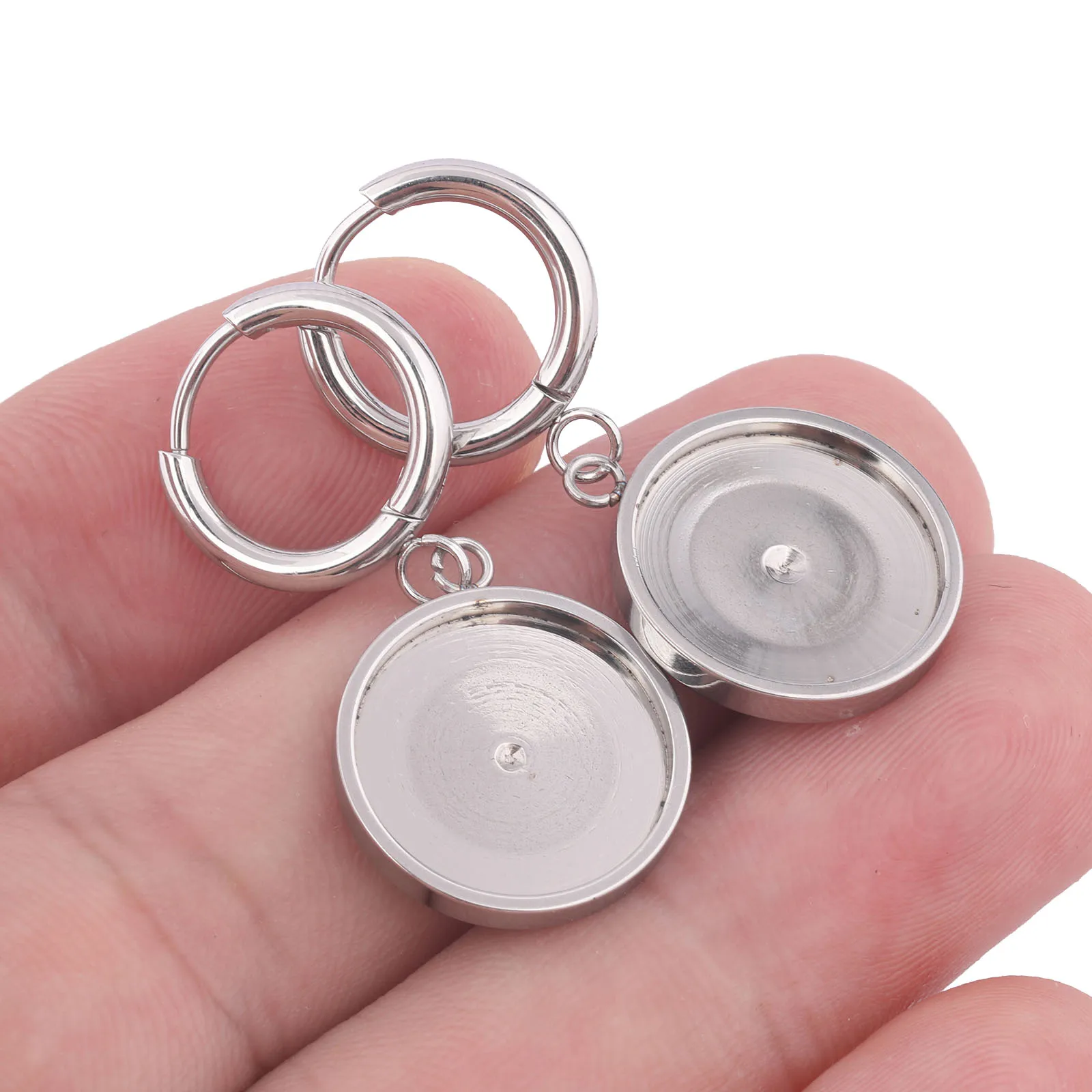 10pcs Stainless Steel Leverback Earring Clasp Hooks Fit 14mm Cabochon Earrings Base Setting Blanks Diy Jewelry Findings