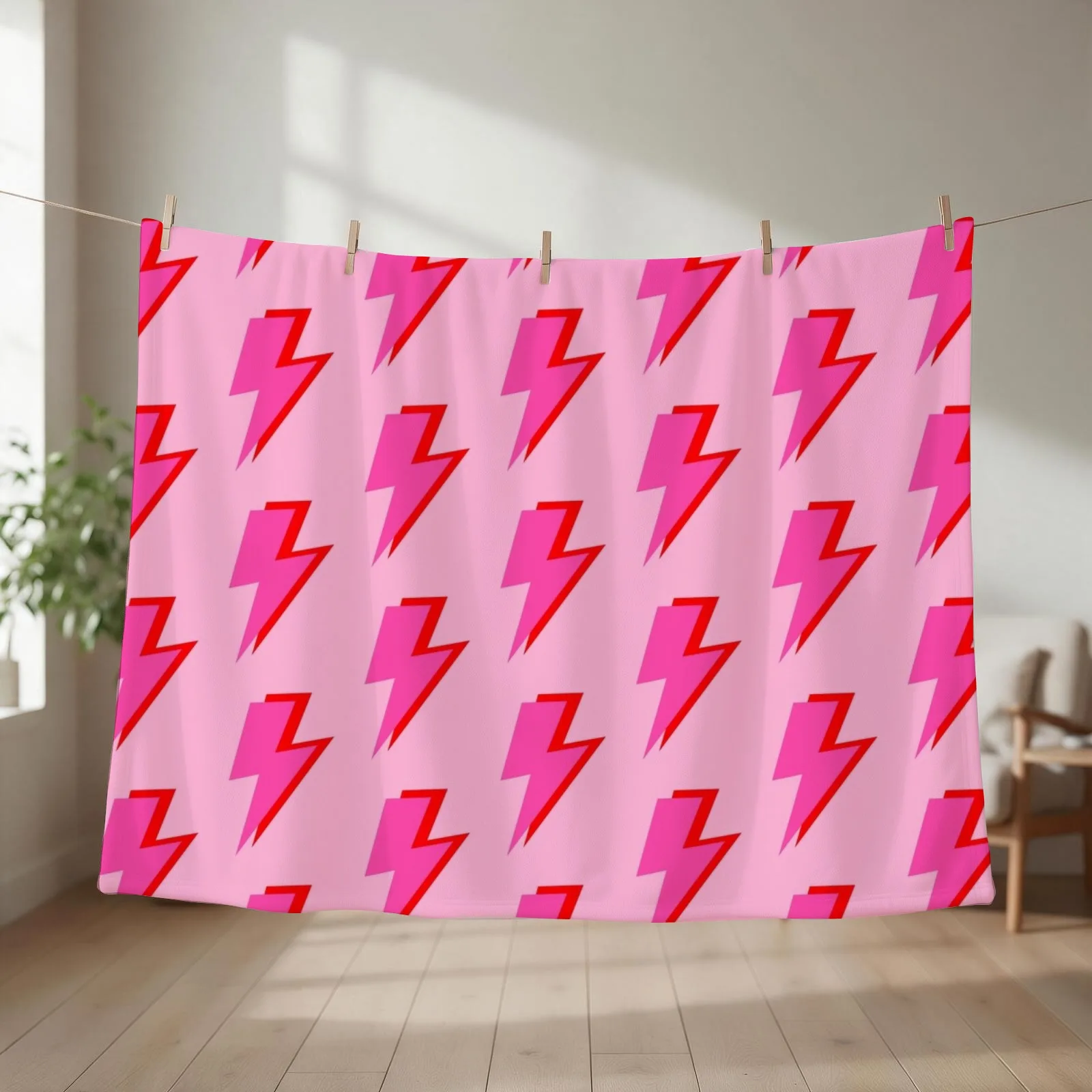 Pink and Red Lightning on Pink Throw Blanket Picnic Decoratives Cute Plaid Thermal Blankets