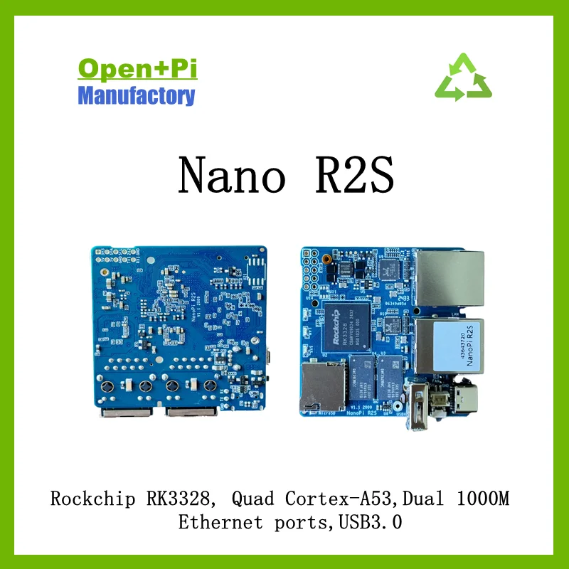 Select-Pi Nano R2S LTS 1G DDR4 RAM, Rockchip RK3328, Quad Cortex-A53, два порта Ethernet 1000M, USB3.0, OpenWRT, U-boot, Ubuntu-Core