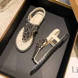 Sandals For Women Without Heel Flip Flops Sandal Woman Flat-heeled With Young On Sale Shoes Rhinestone Shoe Summer New 2025 Hot
