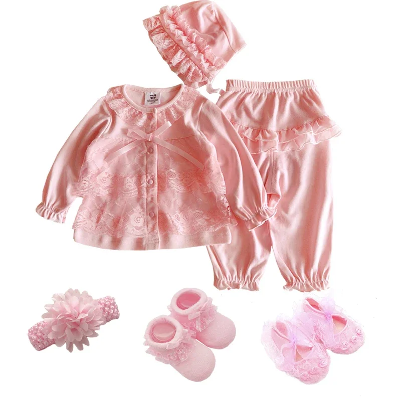 New Born Baby Girl Clothes 0-3 Months Long Sleeve Spring Autumn Set  Sets 1 Year Birthday Pink Red Baby Clothing Shoes 6 9 12