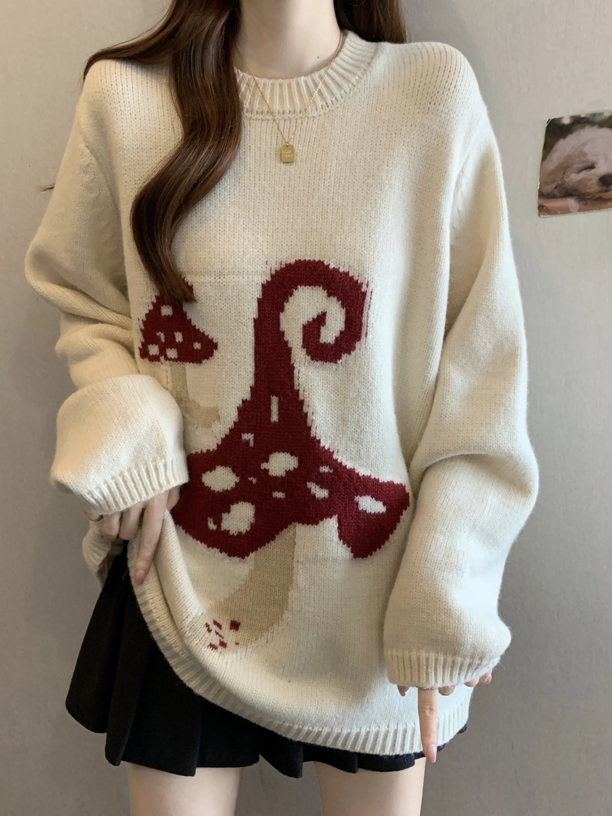 

Мягкий уютный женский трикотажный топ с мультяшной вышивкой, свободного кроя, больших размеров, модный, повседневный, дышащий, осенне-зимний