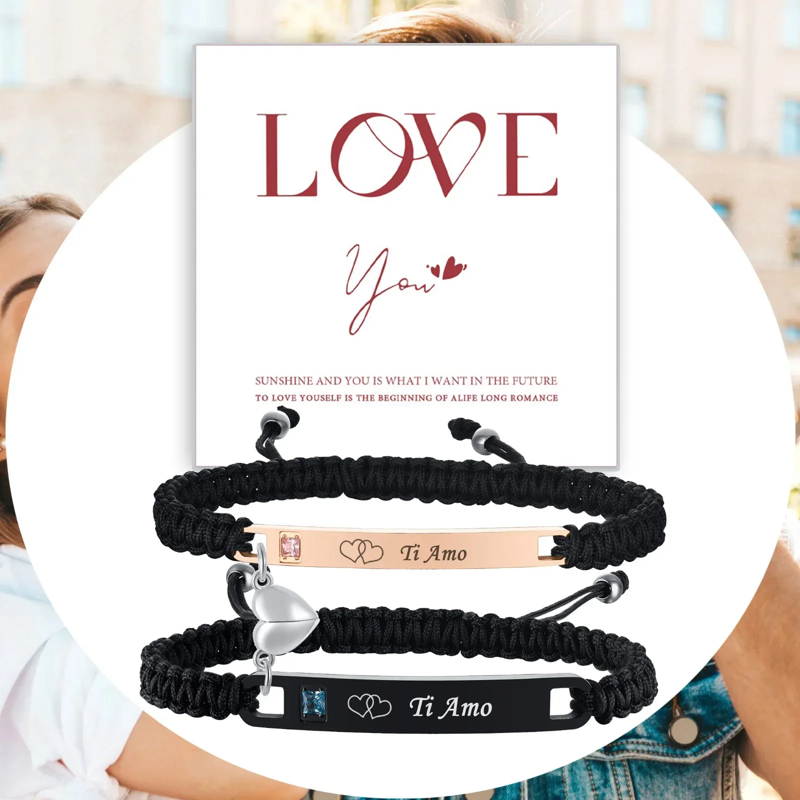 Matching Heart Promise Couples Personalized Bracelets, Custom Engraved Name ID Tag Bracelet, Valentines Day Gift