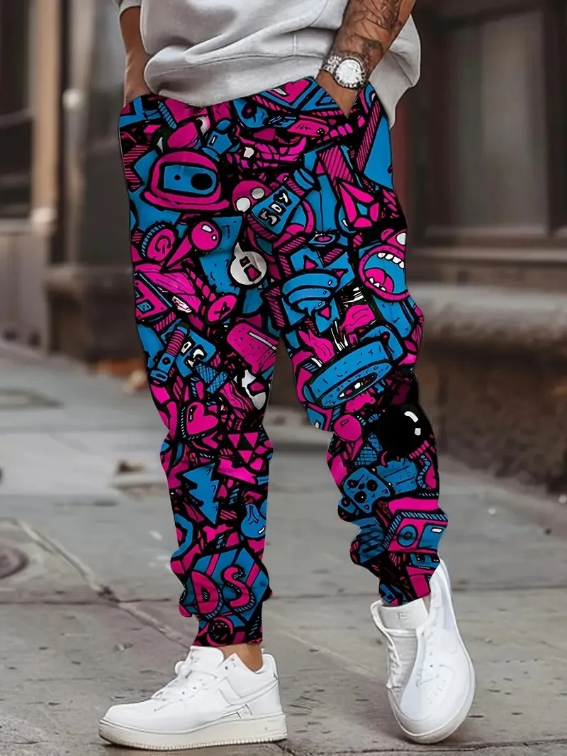 Spring 2025 new men's trousers casual roller skating 3D printed pattern street men's trousers