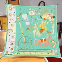 90CM European Wild Carriage Balloon 90cm Twill Decorative Silk Scarf Air Conditioner Shawl Large Square Scarf Chest Wrap Scarf