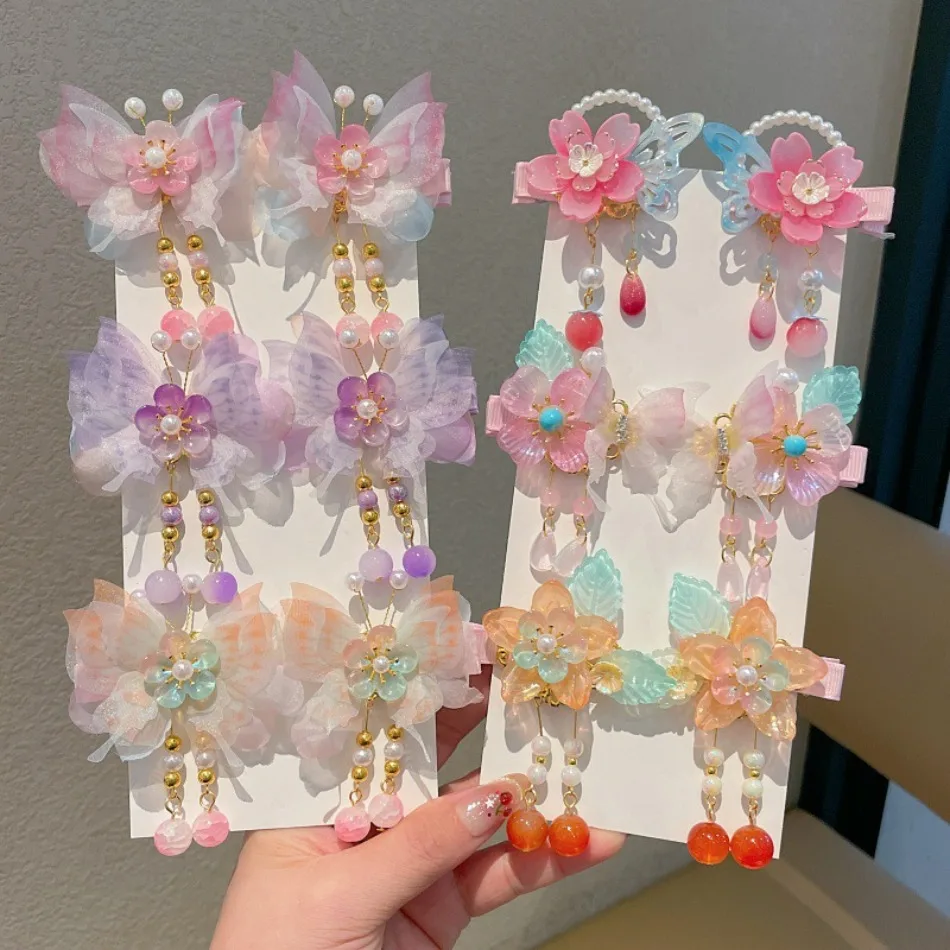 Girls Chinese Style Beaded Flower Headgear Women Hairpin Girl Princess Butterfly Accessories Tang Clothing Baby Antique ZX07