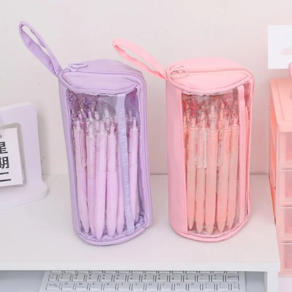 PVC Transparent Pencil Case Dirt Resistant Standing Large Capacity Pencil Bag Multi-functional Simple Zipper Pencil Case