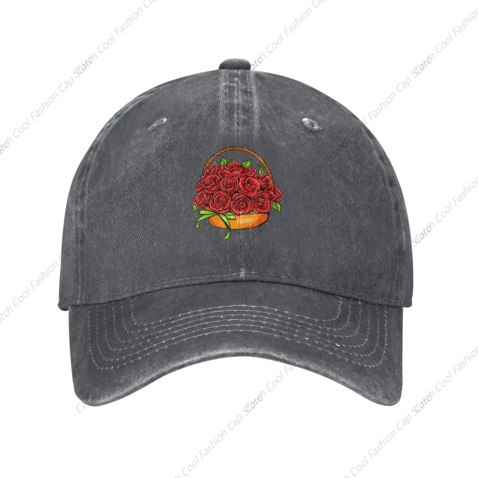 Basket of Roses Bouquet Baseball Cap for Men Women Vintage Trucker Denim Hat Washed Cotton Fashion Unisex Adjustable Sports