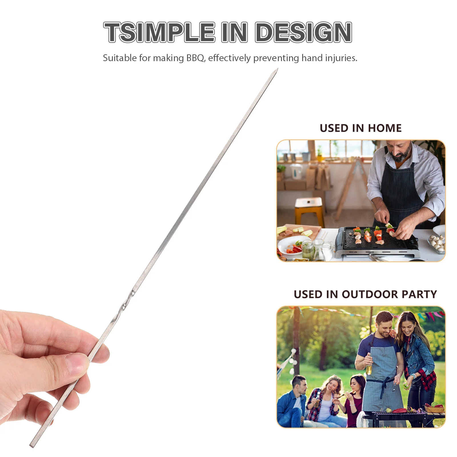 

50pcs Stainless Steel Skewers For Grilling Bbq Long Metal Skewer Flat Vegetables Barbecue Tools Outdoor Grilling