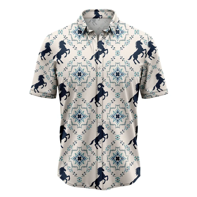 

Fashion Unicorn Pattern Hawaiian Shirts Colorful Summer Trendy Streetwear 3D Printed Short Sleeve Shirt Cool Oversized Blouses