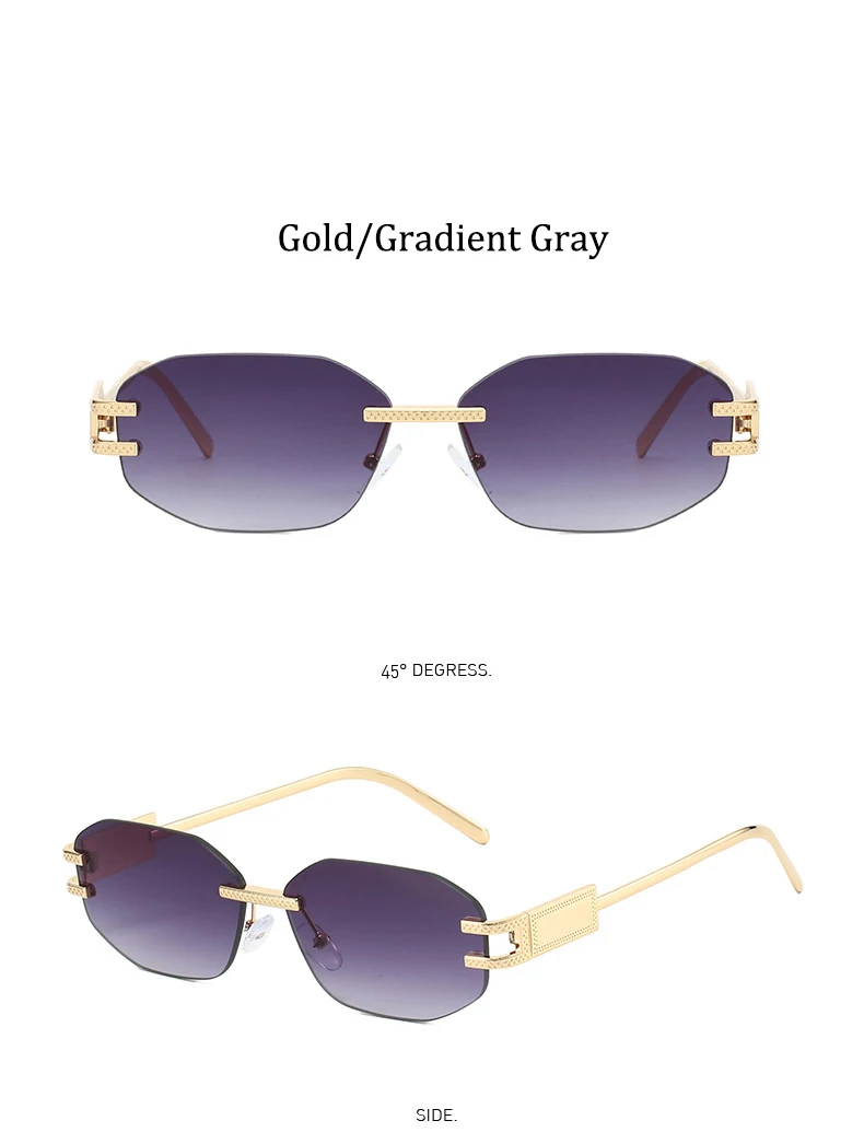 Retro Rahmenlose Sonnenbrille Frauen 2025, Neue Trendy Mode Marke Sonnenbrille Damen Hohe Qualität Klassische Männer Luxus Brillen UV400 – Detail 9