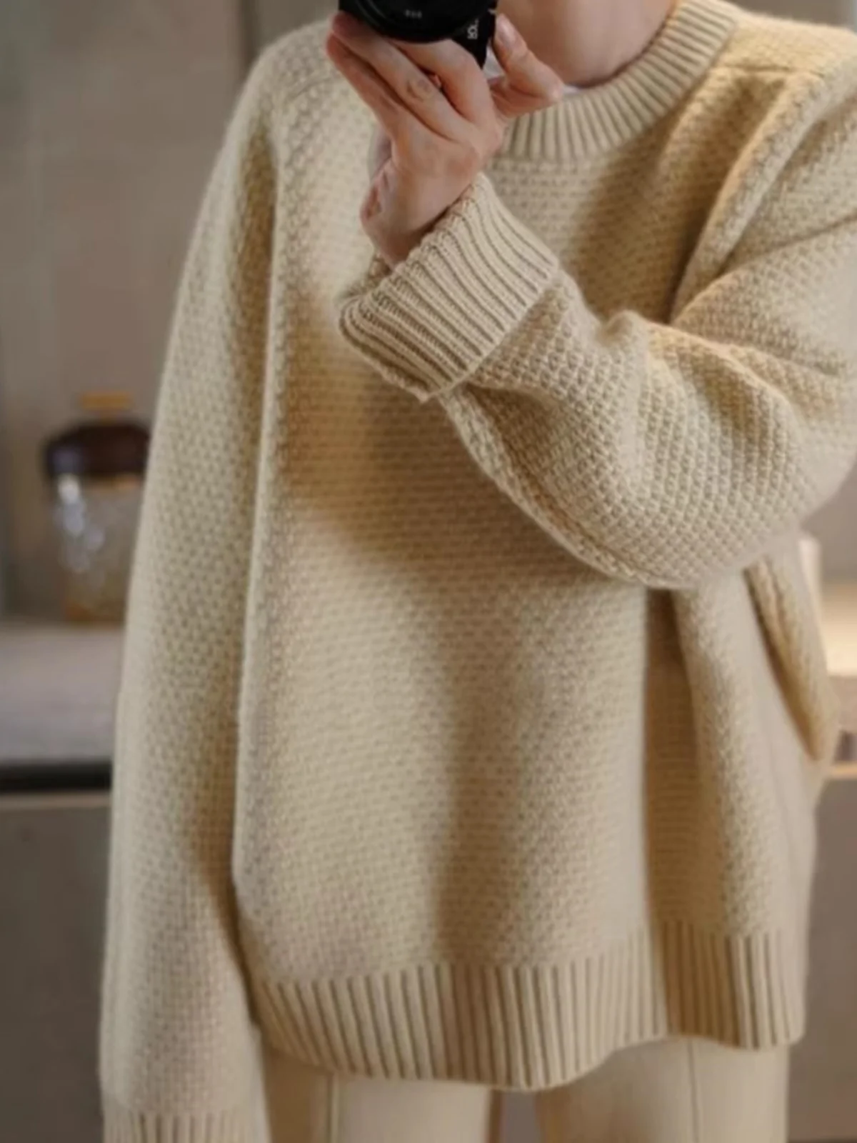 Pull en cachemire épais à col rond, série lourde, polyvalent et avancé au quotidien, délicat, doux, grand profil