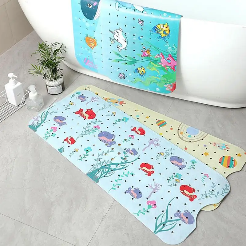 Baby Bath Mat Non Slip Cartoon Toddler Anti-Slip Shower Mats 40 X 16 Inch Machine Washable Toddler Baby Bathtub Mat With Suction