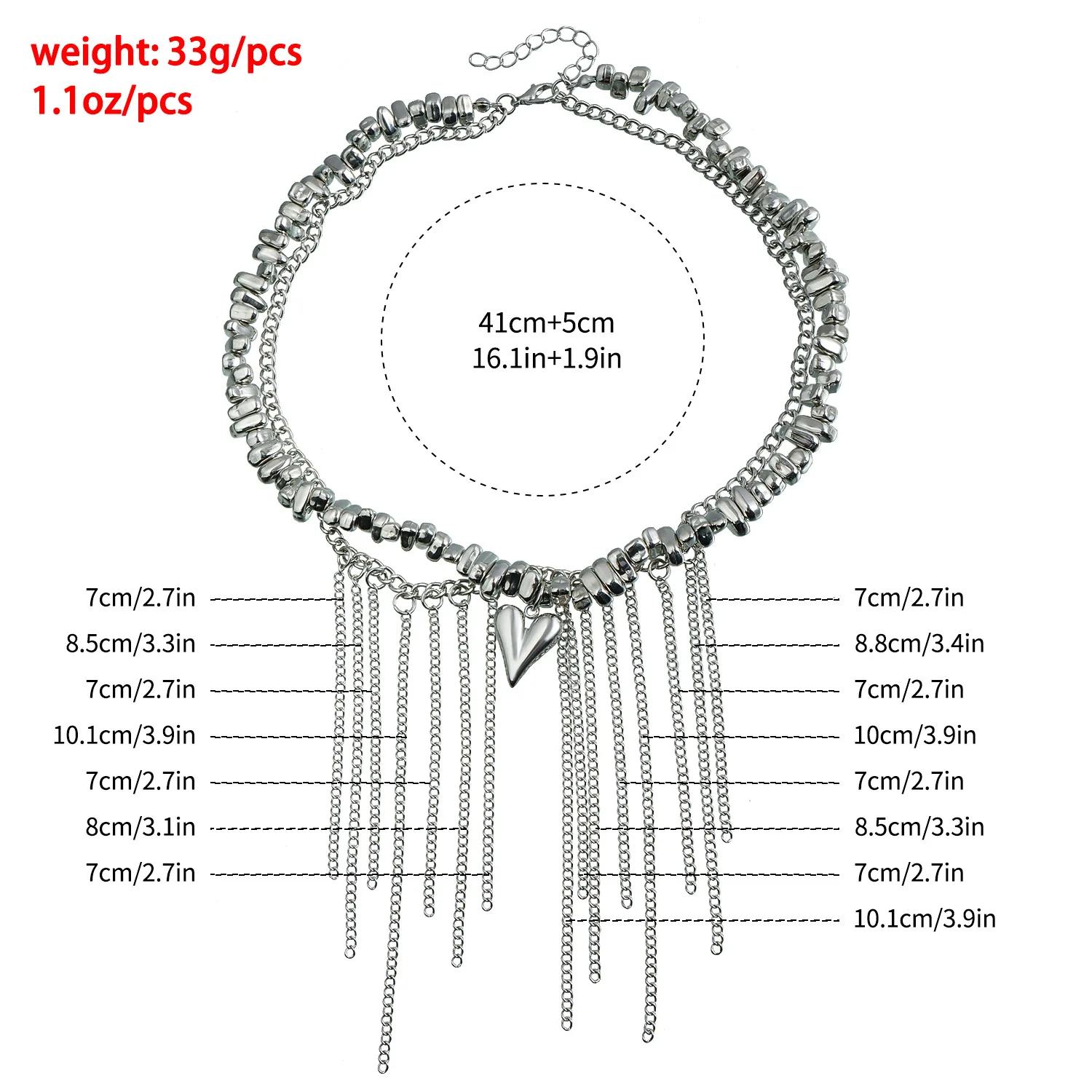 Retro Heart Shaped Chain Long Tassel Pendant Necklace 2025 Multi Layer Sweet Irregular Bead Girl Fashion Charm Jewelry