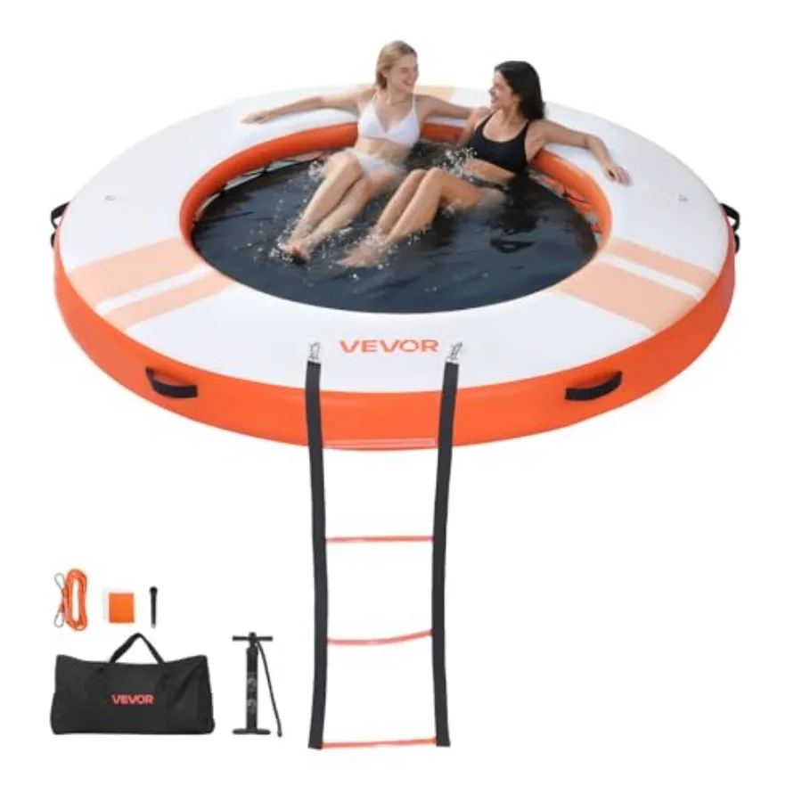 Inflatable Floating Dock for pool beach ocean use, PVC material, blue, non-slip surface with portable carrying bag and detachab