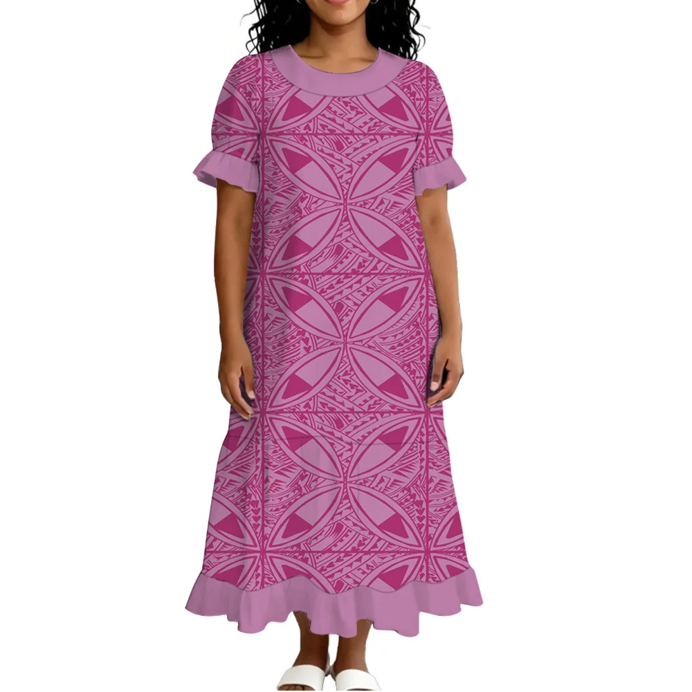 Fashion Party Polynesian Island Women'S Mumu Dress Loose Long Dress Micronesian Round-Neck Dress