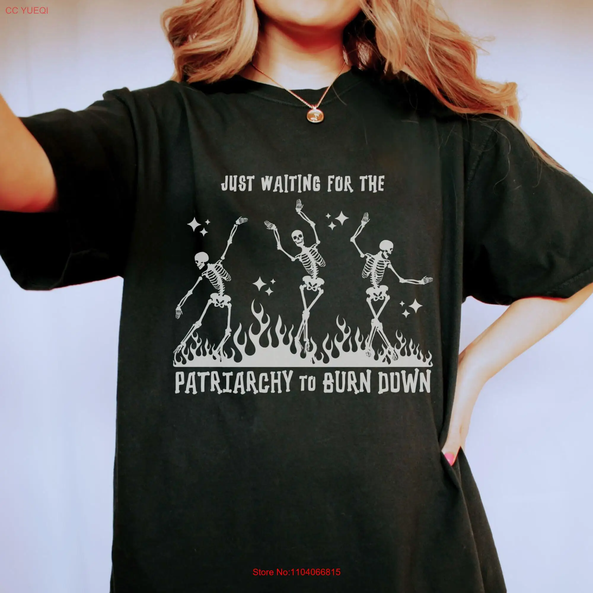 Smash the Patriarchy FeminisT T Shirt Funny Halloween Social Justice Reproductive Rights Burn Down Dancing Skeleton Witchy