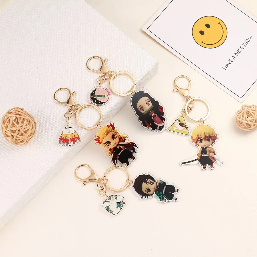 Demon Slayer Kimetsu no Yaiba New Acrylic Keychain Pendant Accessory Anime Merchandise Same Style Gold Clasp Drop Shipping