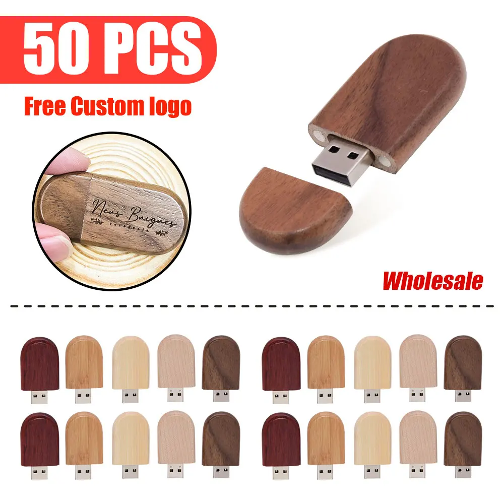 50PCS USB Flash Drive 128GB Memory Stick 2.0 Wooden Free Logo Personal Customized Pendrive 4GB 8GB 16GB 32GB 64GB Wedding Gift