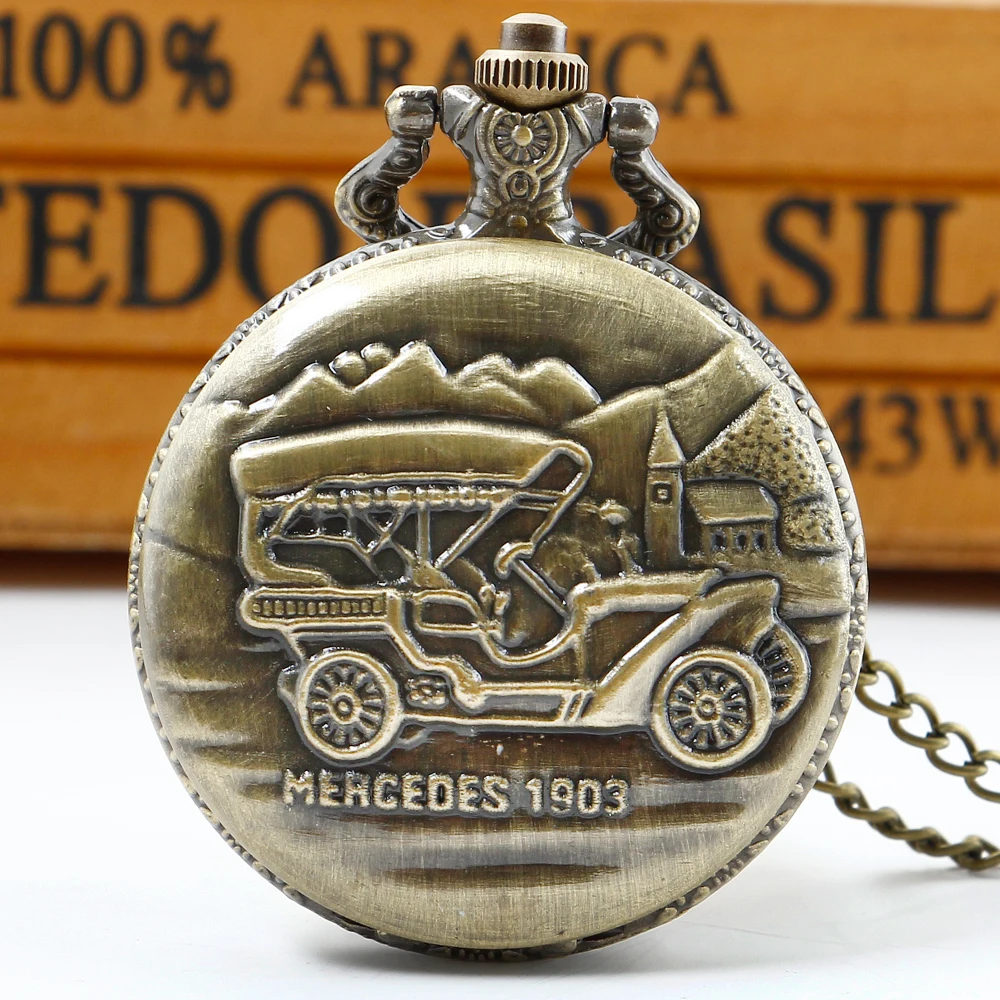 

Bronze Quartz Pocket Watch 1903 Style Carved Man Woman Driver Pendant Accessories CF1230