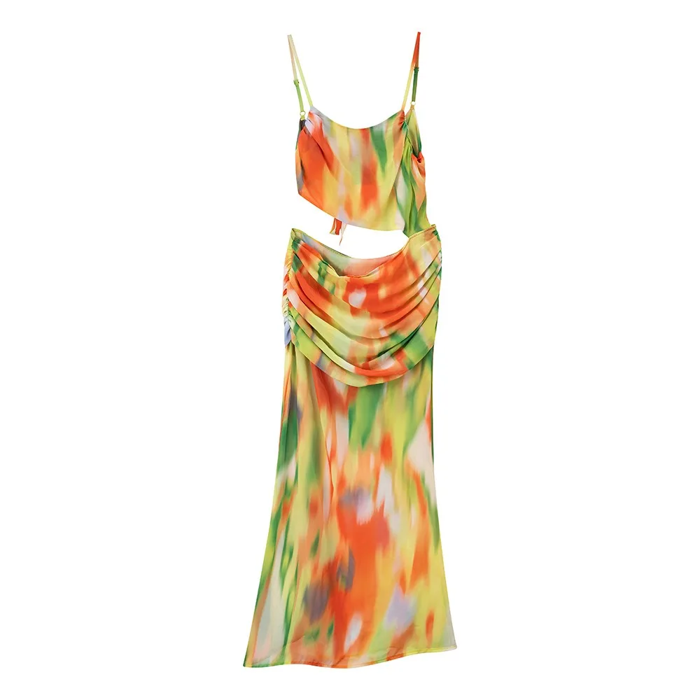 Summer Sexy Chiffon Cut Out Maxi Dress for Women 2025 Fashion Spaghetti Strap Backless Holidays Beach Dress Cover-ups Beachwear