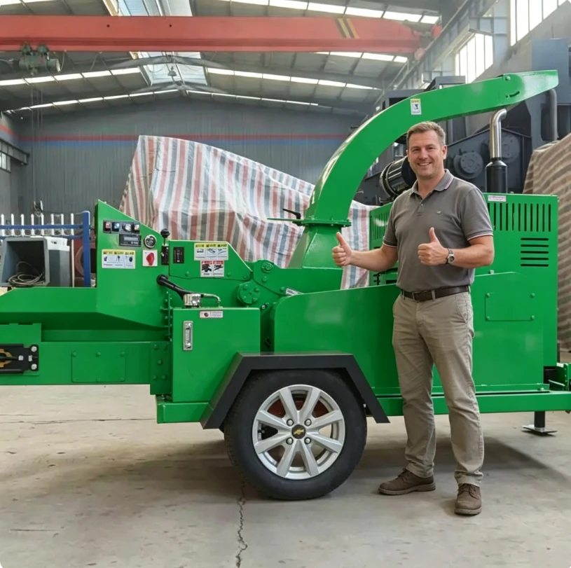 Wood Shredder Diesel Engine Tree Limb Crusher Heavy Duty Towable Hydraulic Feed Forestry Machine for Wood Recycling Center