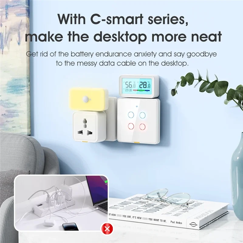 B47C Electronic Table Clock Zigbee Temperature And Humidity Sensor For Indoor Use With Backlight WHITE