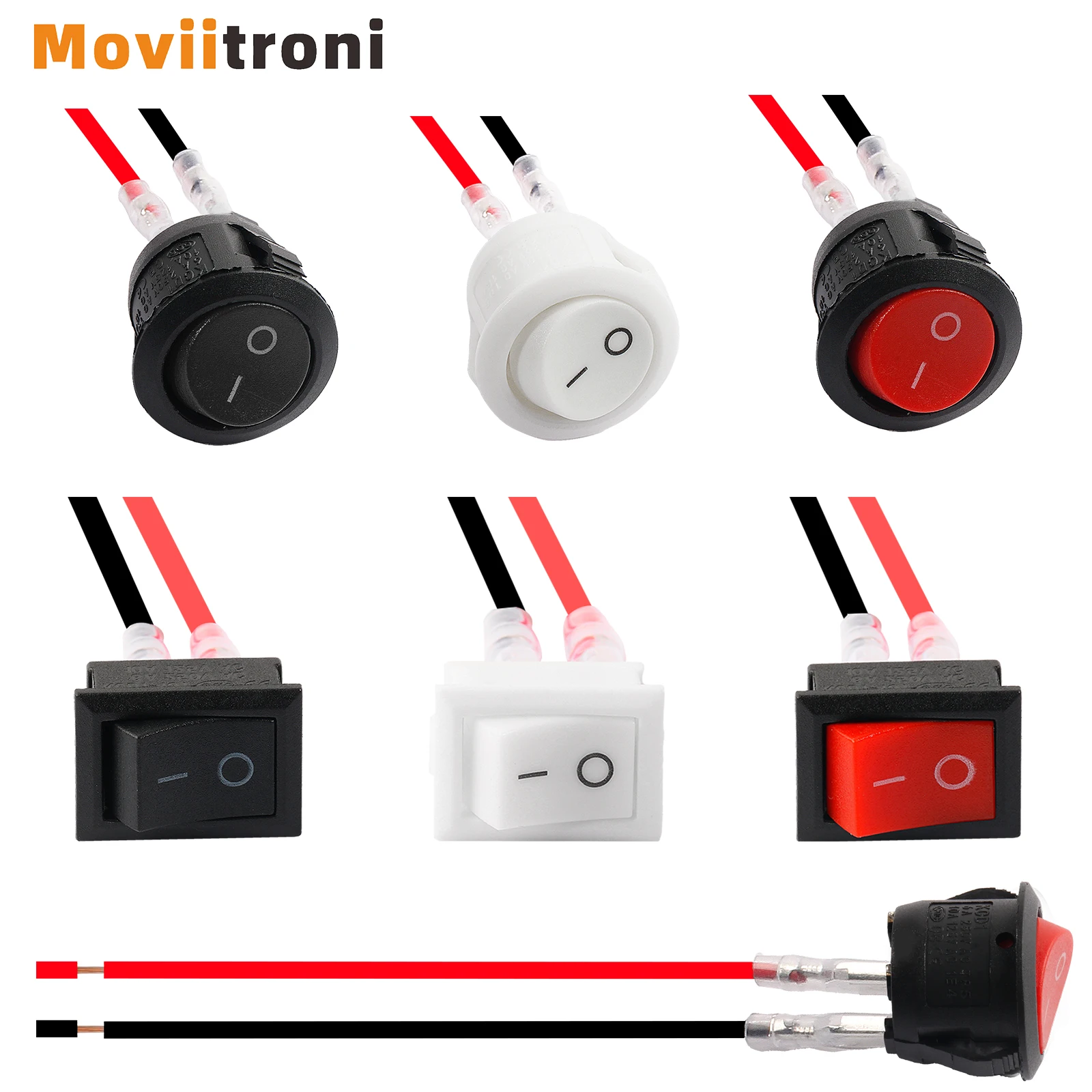 6pack On Off Rocker Switch 2pin Mini Kcd1 Pre-Wired Latching Round Toggle Spst Snap For Automobile Boat