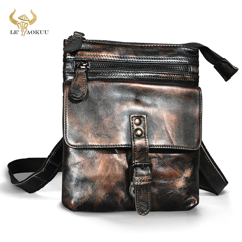 Top Quality Leather Male Design Cofee Shoulder Messenger bag Multifunction Travel Hook Belt Waist bag Small Pouch Men 6574-d