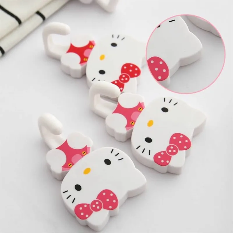 Sanrio Hello Kitty Sticky Cute Sticky Hook Student Dormitory Nail Free Strong Sticky Hook Household bathroom Clothes Towel Hook